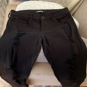 Black ripped jean leggings mid rise